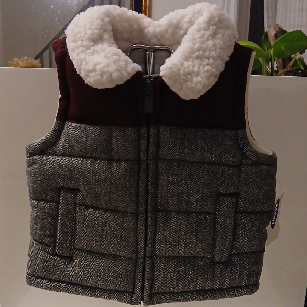 Old Navy Maroon and Gray Kids Puffer Vest